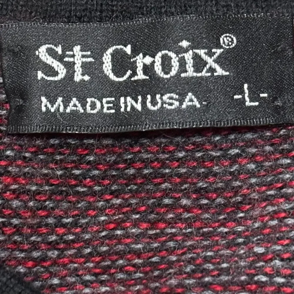 Vintage St. Croix V-Neck Wool Sweater Red Black Size Large